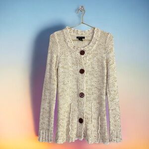 BCBG Max Azria Boho Wooden Button Front Cardigan Sweater Women’s M Oatmeal